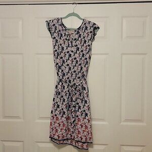 LOFT Floral Midi Dress - Black, White, pink floral size 22 Euc